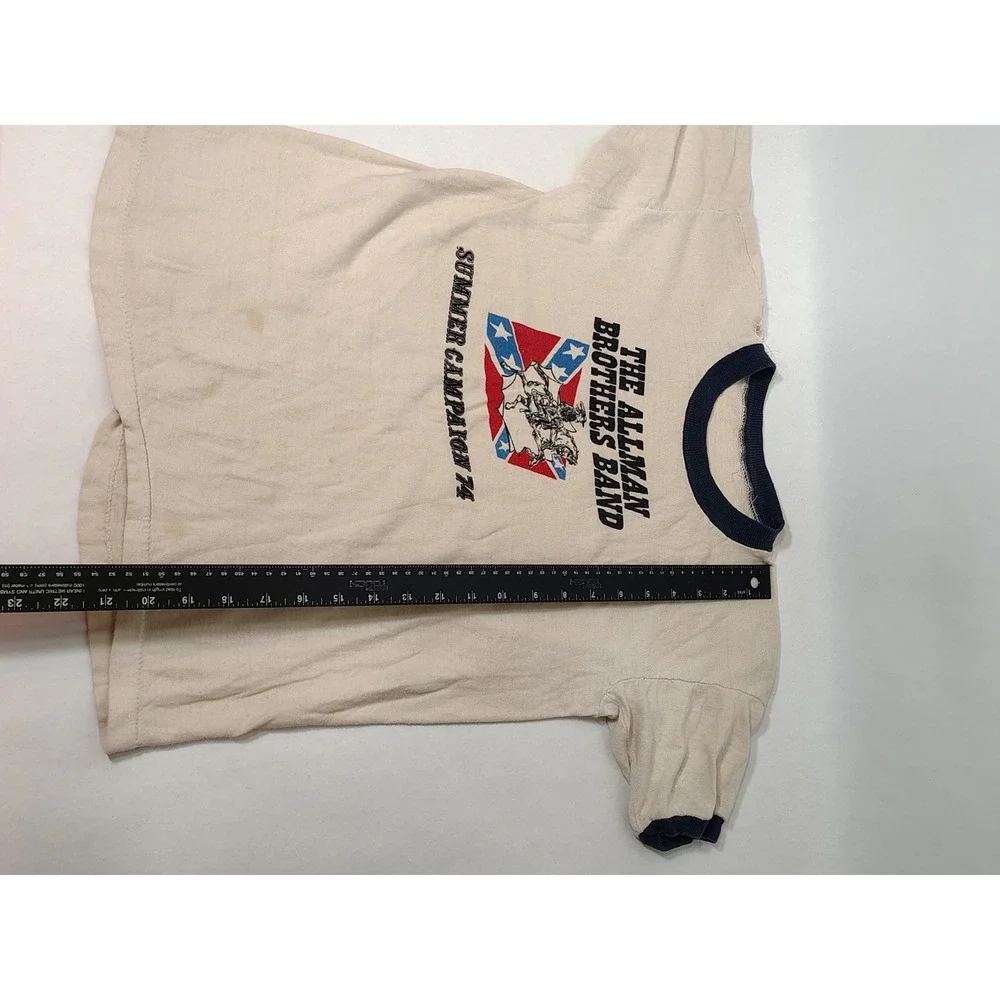 Rare Vintage Allman Brothers Band Summer Campaign 74 Ringer T-Shirt Cream Navy S - Picture 6 of 11